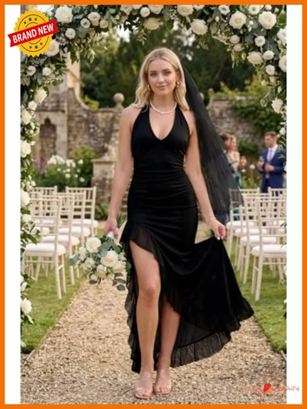 Sexy Deep V-Neck High Split Backless Mesh Ruffle Maxi Dress